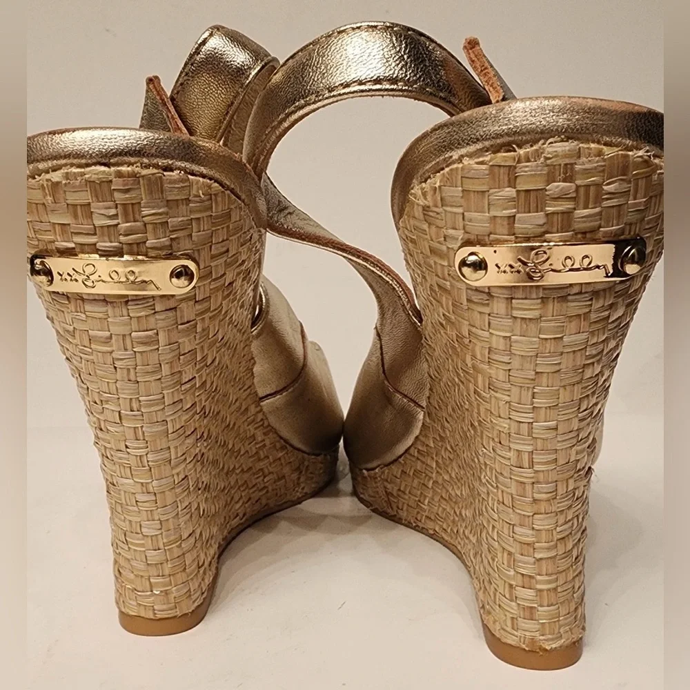 Lilly Pulitzer Kristen Wedge Sandals Women’s Metallic Gold Size 10